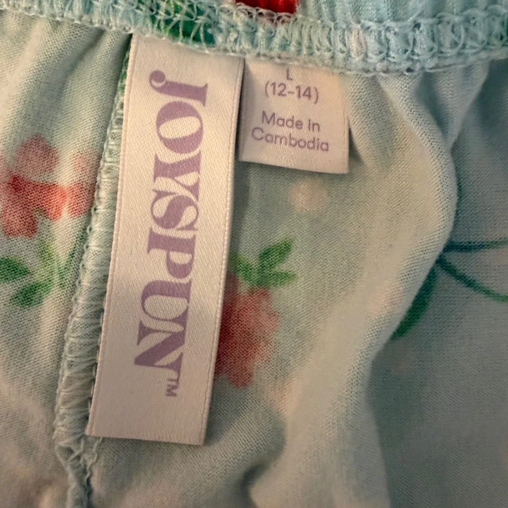 Joyspun Pajama Set Blue Cherry Floral Lace Trim Cami Shorts Size L 12-14
